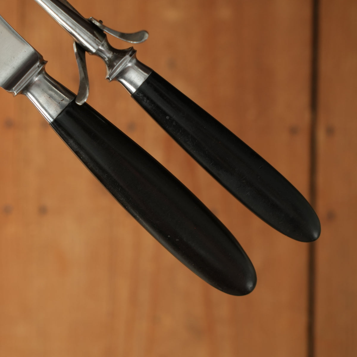 J Russell Green River Works 2pc Carving Set Integral Bolsters Gutta Percha Handles 1880s-1900