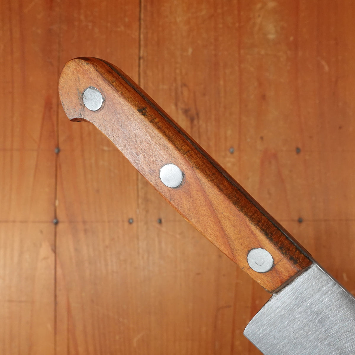 New Old Stock Mazzoli Chiasais 7.75" Chef Knife Carbon Cherry Handle Maniago, Italy ~1950s 60s