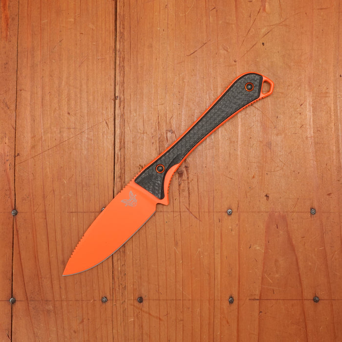 Benchmade 15201OR Altitude 3" Drop Point CPM-S90V Fixed Blade Orange Cerakote Carbon Fiber Handle with Sheath