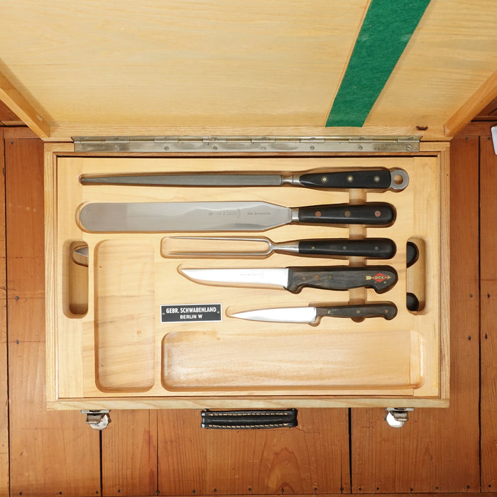 F Dick Forged Stainless Chef Kit with Locking Briefcase Esslingen, W Germany 1950s - 9 Pieces Minty