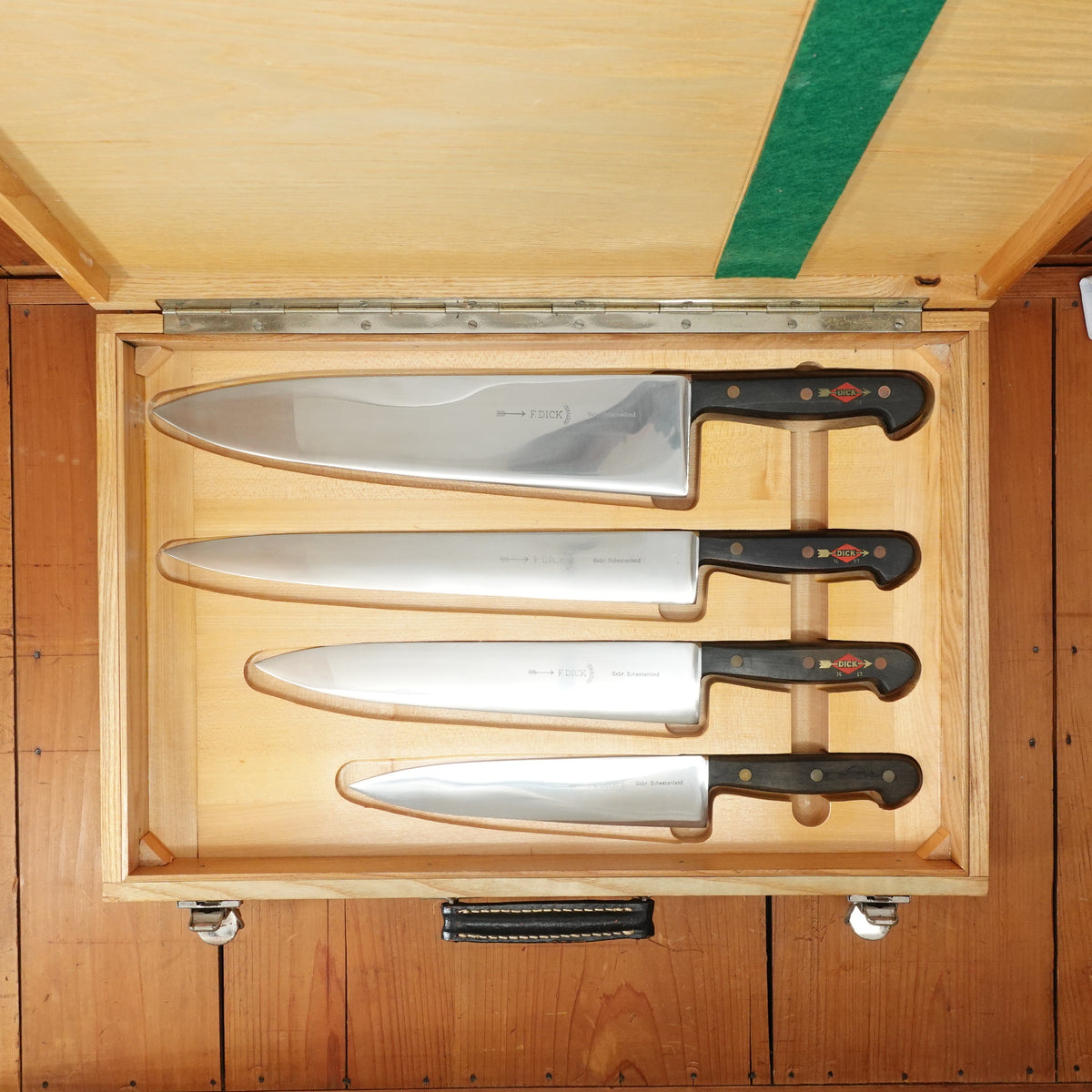 F Dick Forged Stainless Chef Kit with Locking Briefcase Esslingen, W Germany 1950s - 9 Pieces Minty