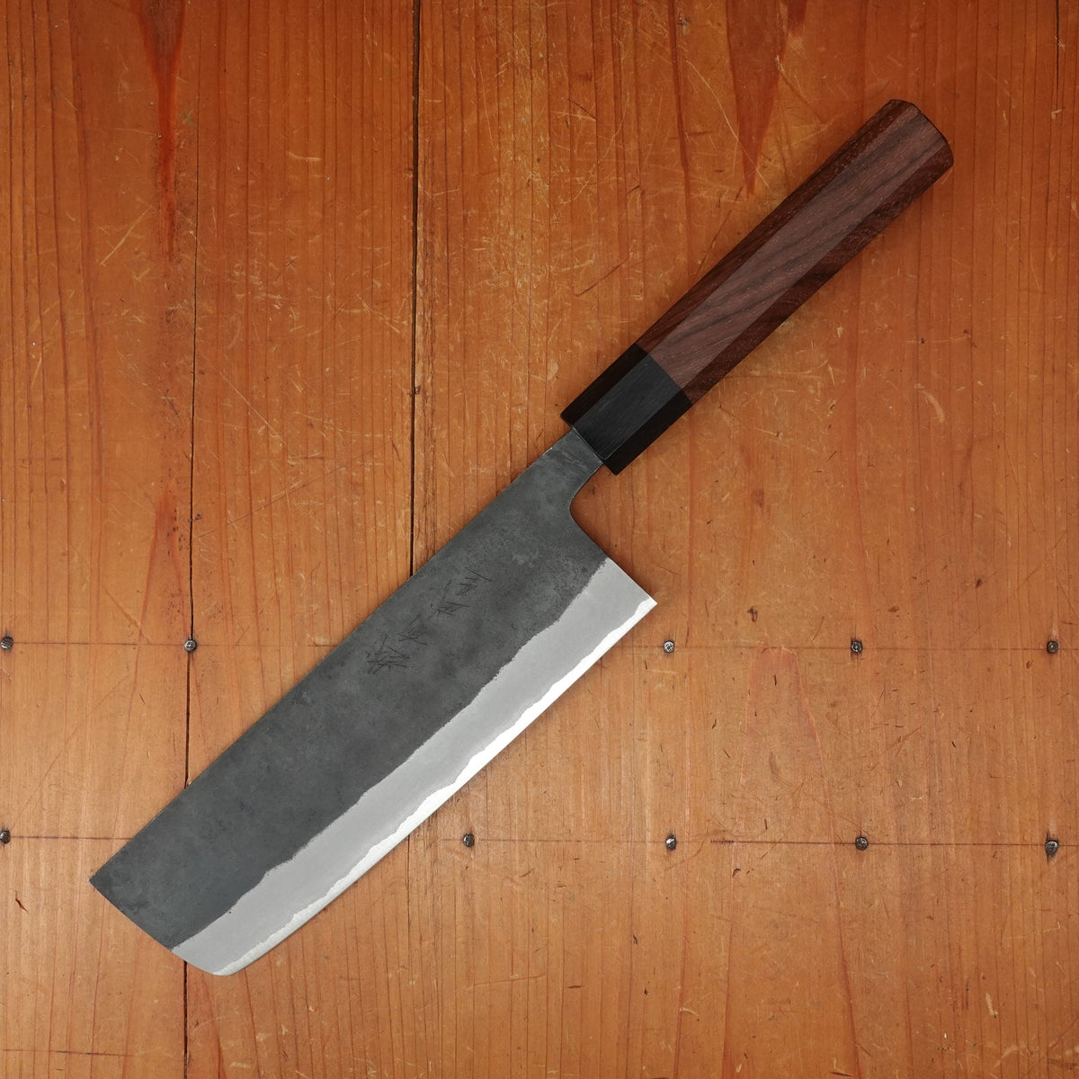 Shiro Kamo 180mm Nakiri Stainless Clad Aogami Super Oct Red Ebony