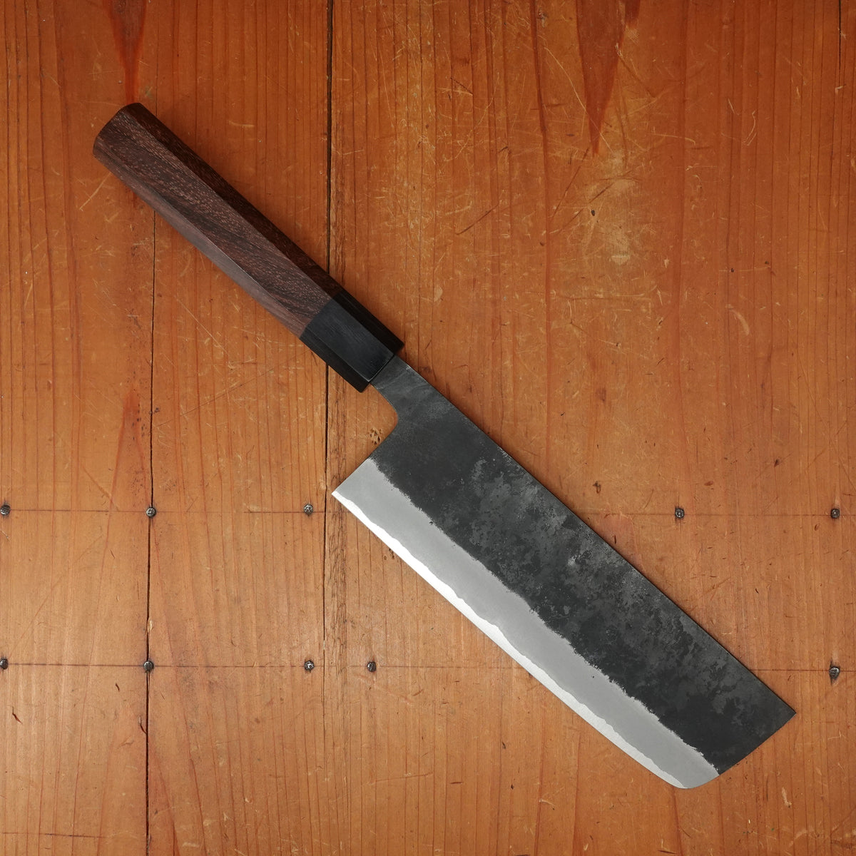 Shiro Kamo 180mm Nakiri Stainless Clad Aogami Super Oct Red Ebony