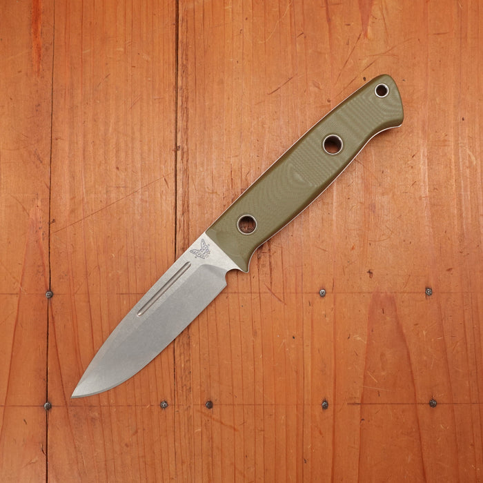 Benchmade 163-1 Bushcrafter 4.3" Drop Point CPM-S30V Fixed Blade OD Green G10 Handle with Leather Sheath