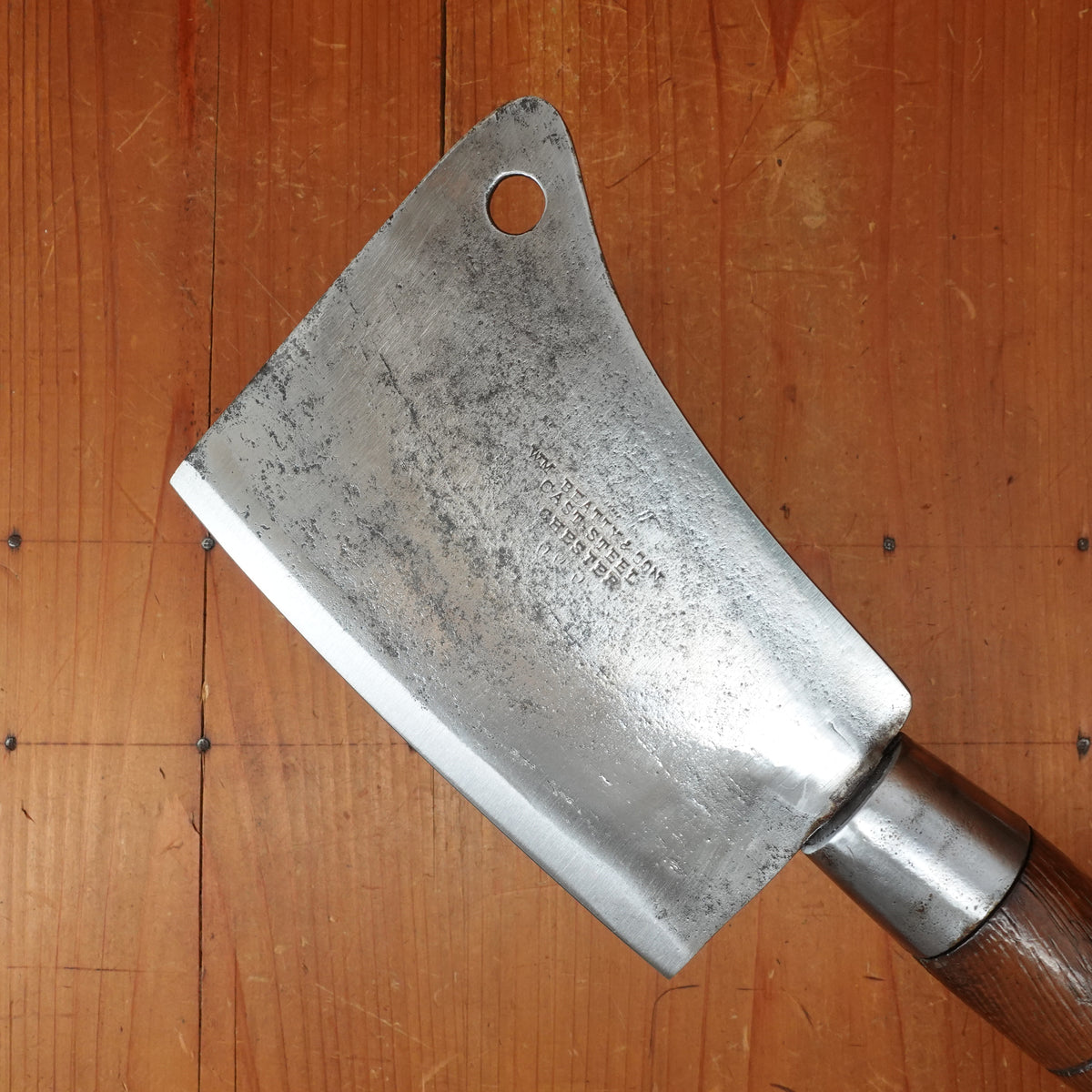 WM Beatty & Son 6" Cleaver Carbon Steel Turned Hardwood Handle Chester PA 19th C