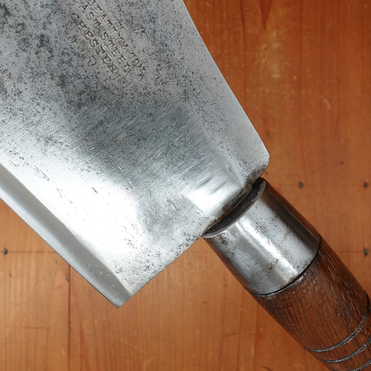 WM Beatty & Son 6" Cleaver Carbon Steel Turned Hardwood Handle Chester PA 19th C