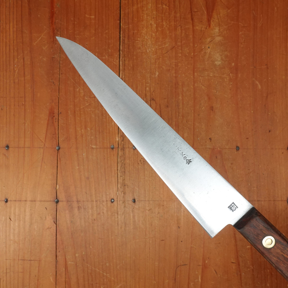 Honke-Kaneso 180mm Kanto Gyuto Carbon Steel Tropical hard wood 1/2 Rosette Rivets Japan 1960s-70s?