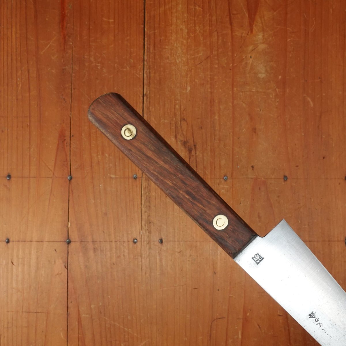 Honke-Kaneso 180mm Kanto Gyuto Carbon Steel Tropical hard wood 1/2 Rosette Rivets Japan 1960s-70s?