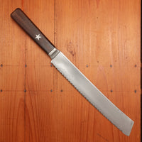 Unmarked Serrated 10" Knife Carbon Steel Star Inlay Re-Ground from American Cheese Knife 1890-30s