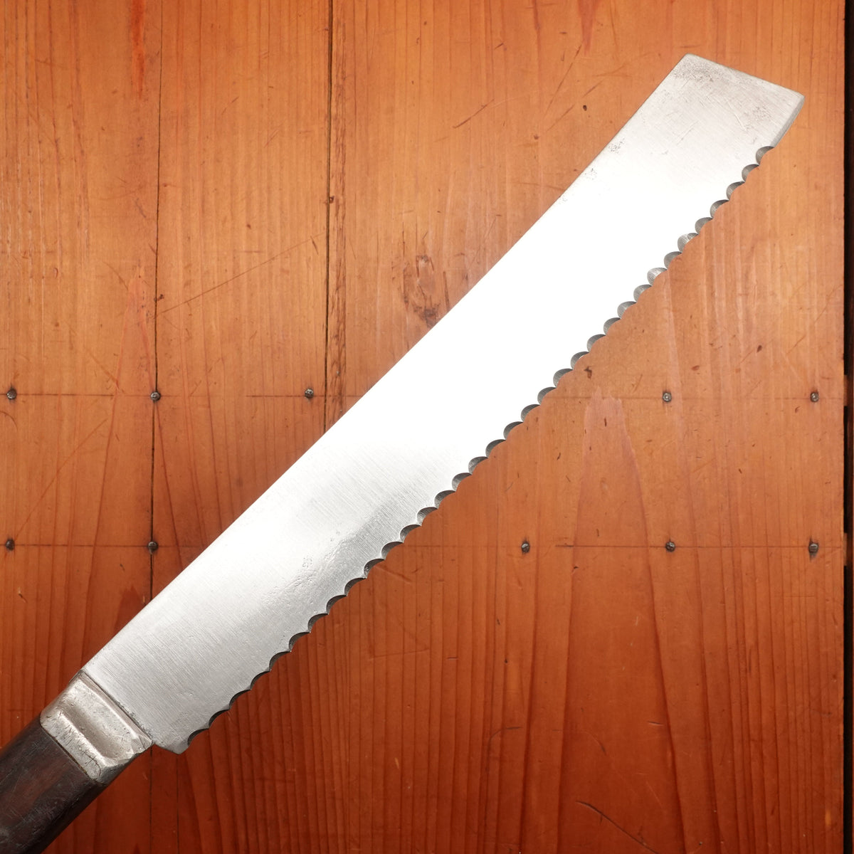 Unmarked Serrated 10" Knife Carbon Steel Star Inlay Re-Ground from American Cheese Knife 1890-30s