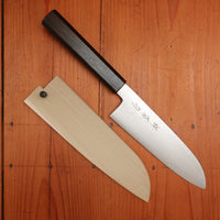 Sakai Kikumori Nakagawa V10 180mm Santoku VG-10 Damascus Oak Handle with Saya