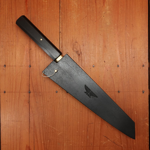 Rolin Knives Honyaki 205mm Garasuki W2 Ebony & Textured Brass with Saya