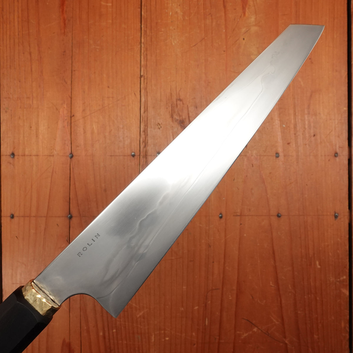 Rolin Knives Honyaki 205mm Garasuki W2 Ebony & Textured Brass with Saya