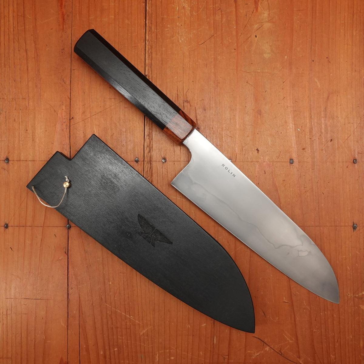 Rolin Knives Honyaki 185mm Gyuto W2 Ebony & Desert Ironwood with Saya