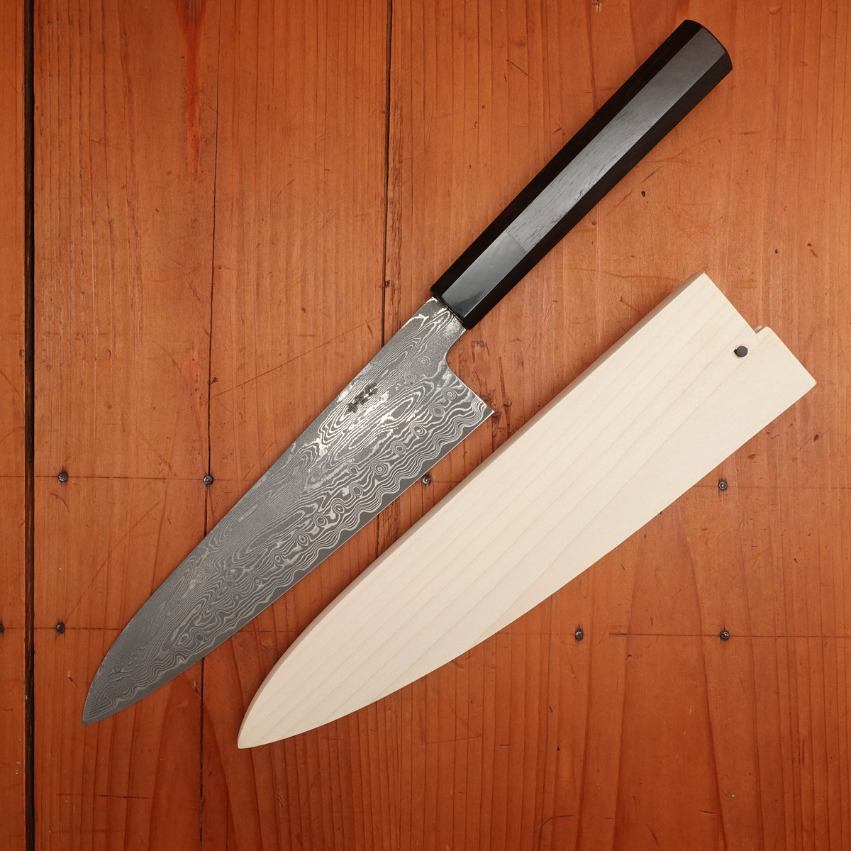 Sakai Kikumori Nakagawa 210mm Gyuto STRIX Damascus Ebony Handle with Saya