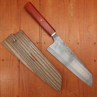 Rolin Knives Honyaki 200mm Bunka 26c3 Forge Finish Padauk & Textured Brass with Saya
