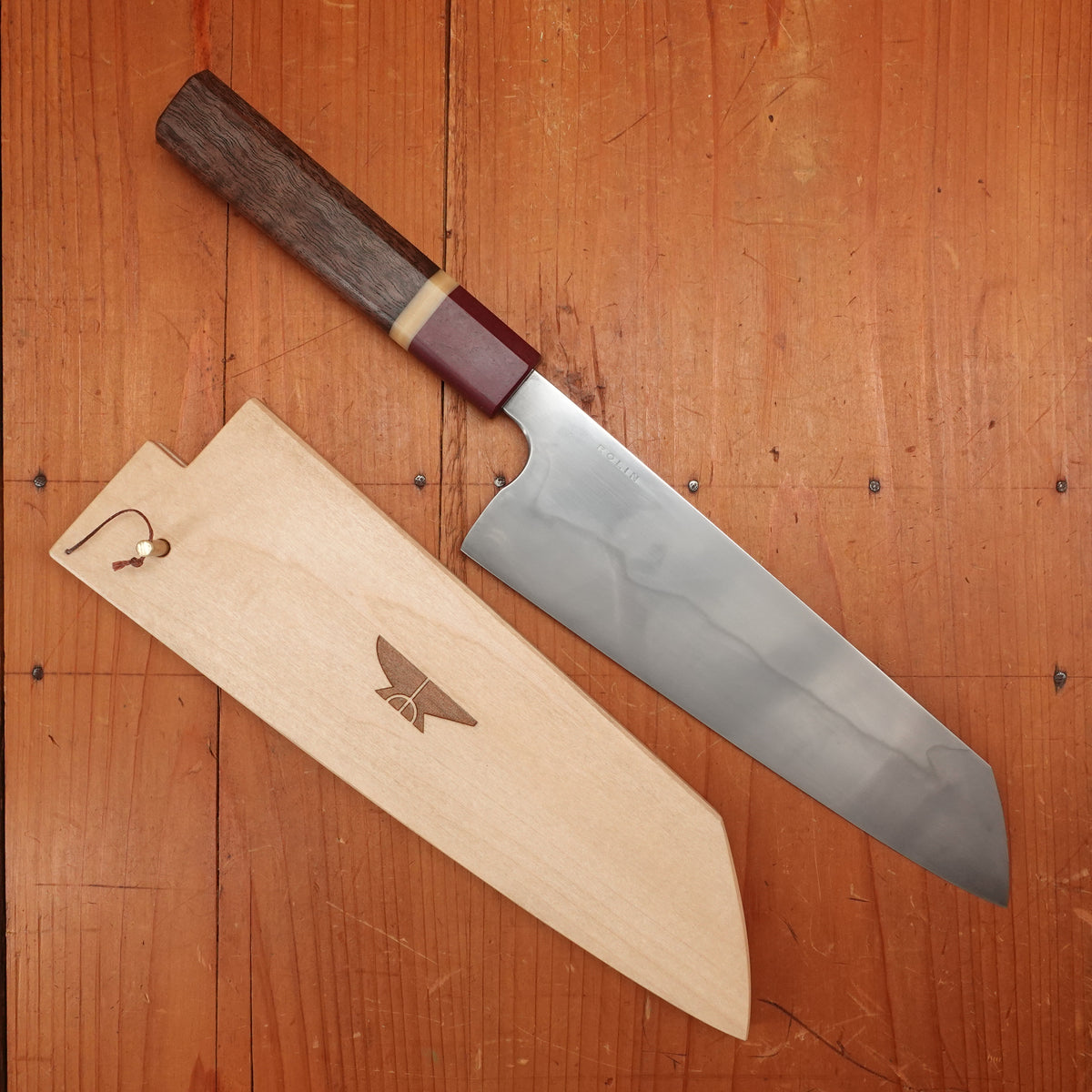 Rolin Knives Honyaki 200mm Bunka W2 Walnut Micarta Richlite with Saya