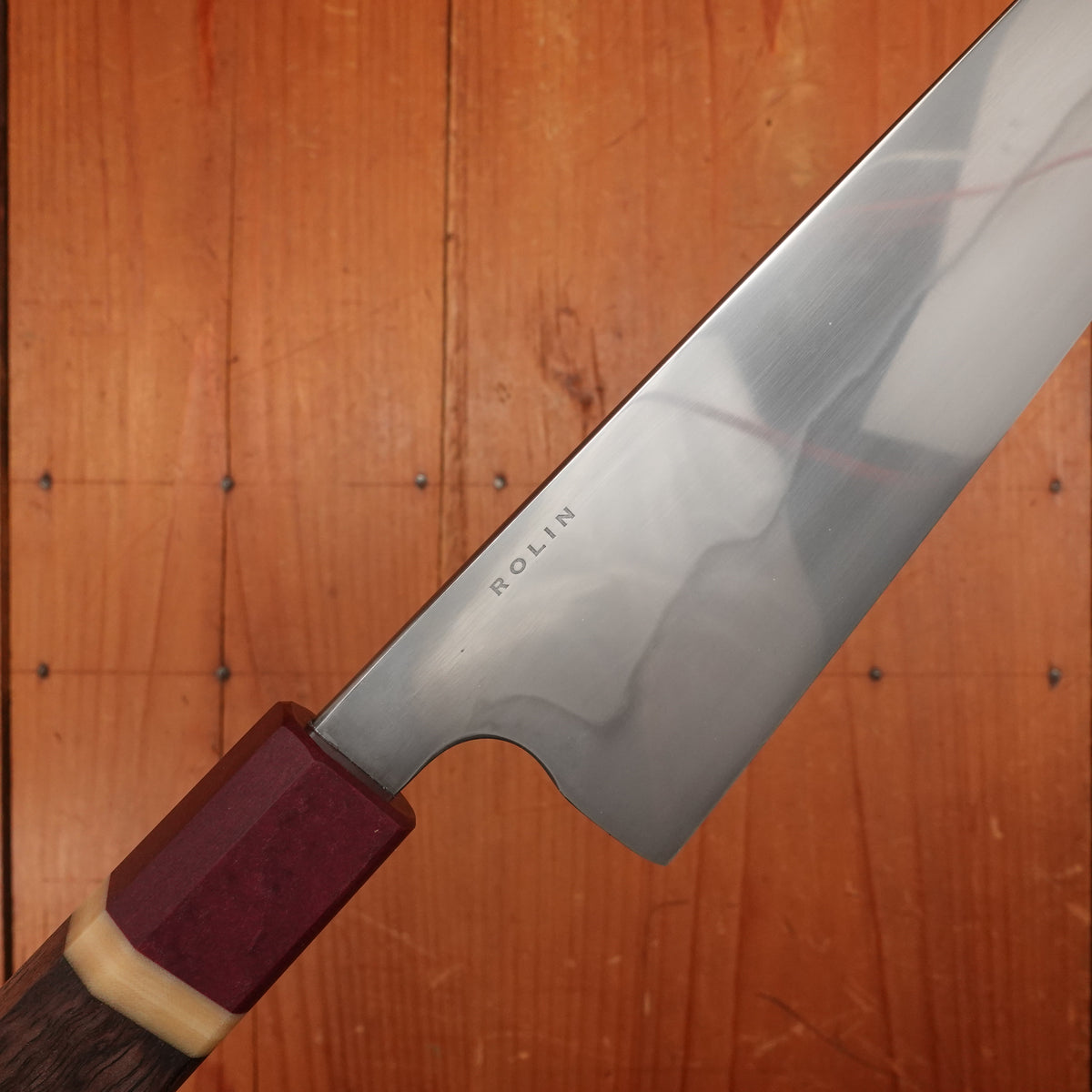 Rolin Knives Honyaki 200mm Bunka W2 Walnut Micarta Richlite with Saya
