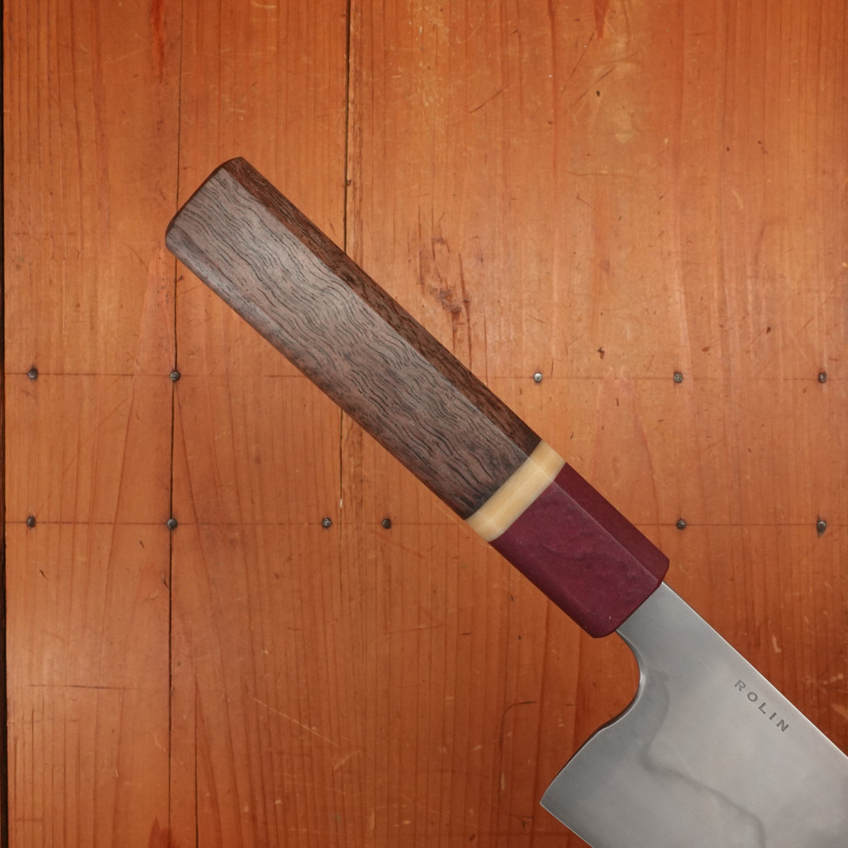Rolin Knives Honyaki 200mm Bunka W2 Walnut Micarta Richlite with Saya