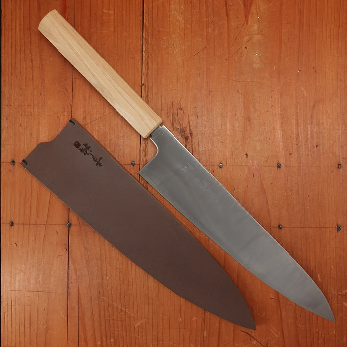 Konosuke Sanjo GS+ 240mm Gyuto SLD Migaki Khii Chestnut Handle with Leather Sheath