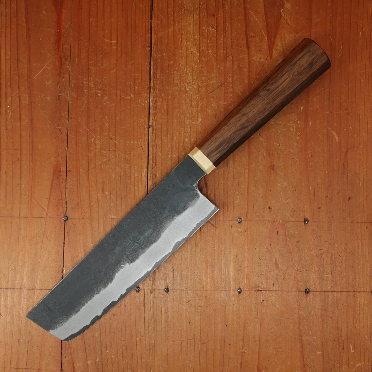Blenheim Forge x Bernal Cutlery 165mm Nakiri Stainless Clad Aogami Super Oak & Brass