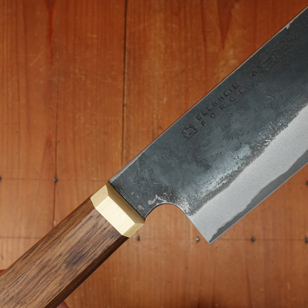 Blenheim Forge x Bernal Cutlery 165mm Nakiri Stainless Clad Aogami Super Oak & Brass