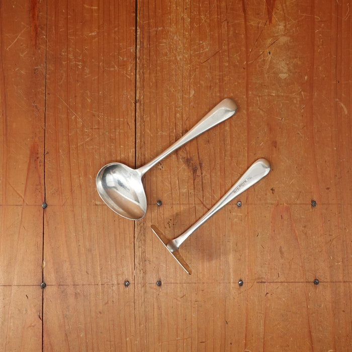 Baby Feeding Utensil Set Pusher & Spoon EPNS Silver Plated Nickel Silver Sheffield