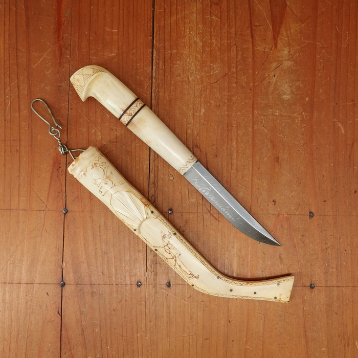 Minty Johannes Lauri 95mm Sami Puukko Carbon Steel (W Hamon) Reindeer Handle & Sheath 1924-45 Rouvaniemi Finland
