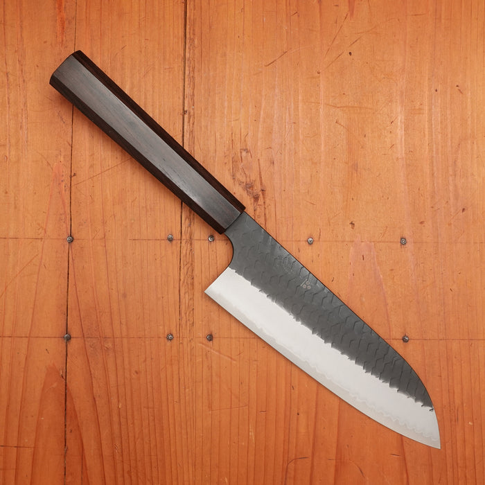 Nigara Hamono 180mm Santoku SG2 Kurouchi Tsuchime Ebony Handle