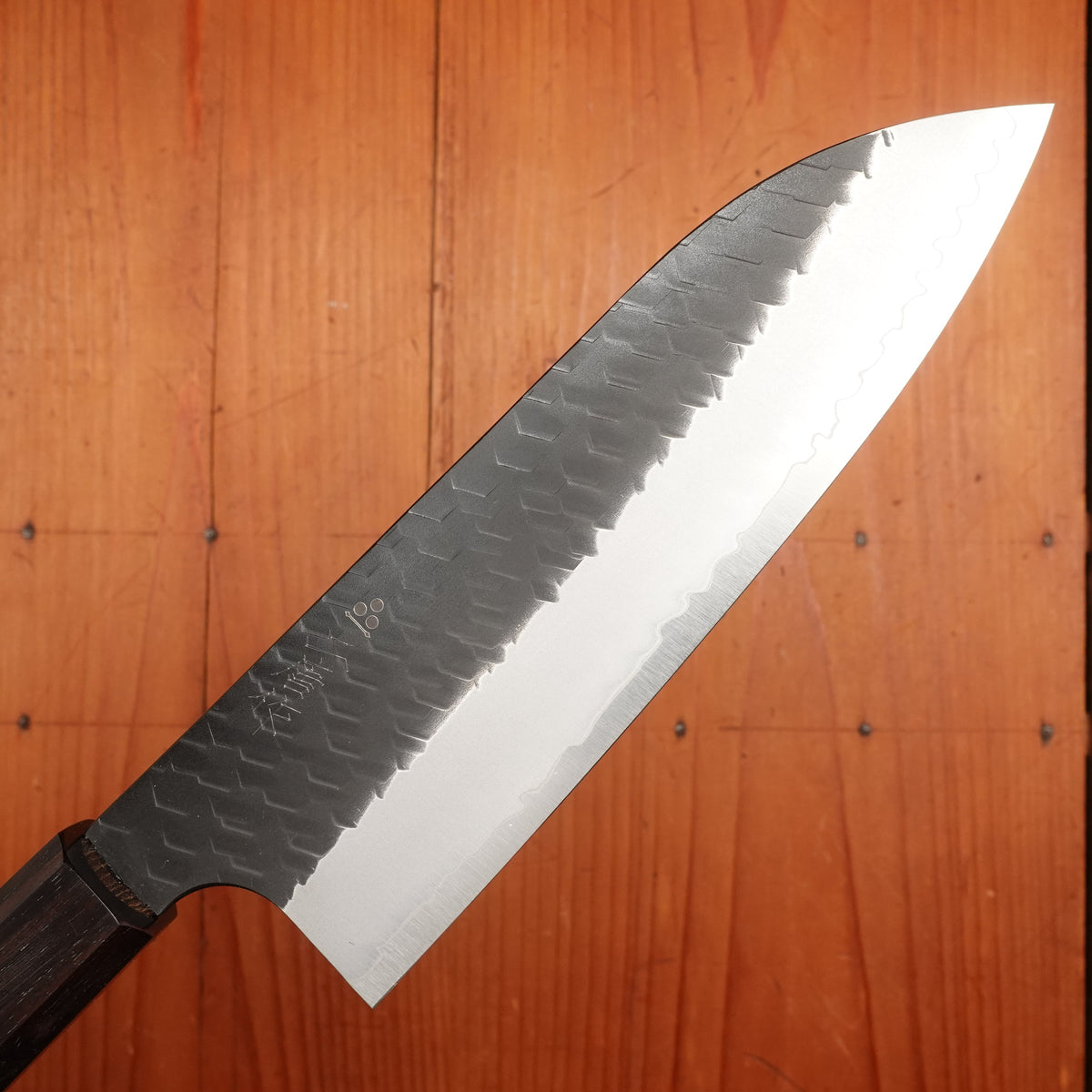 Nigara Hamono 180mm Santoku SG2 Kurouchi Tsuchime Ebony Handle