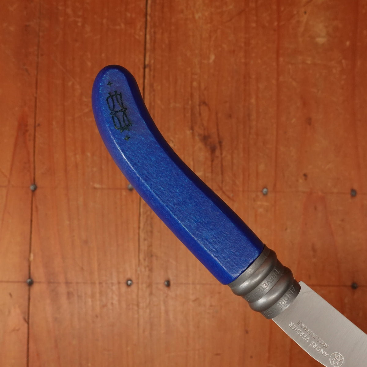 André Verdier L'Alpage 7.5 cm Stainless Steel Folding Knife Varnished Blue Beech Handle