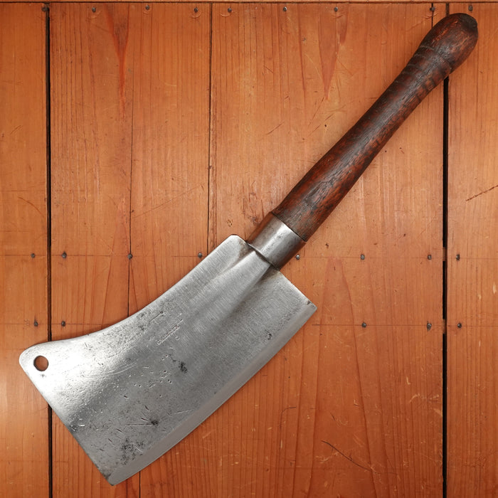 WM Beatty & Son 9" Cleaver / Hog-Splitter Hand Forged Carbon Steel Turned Handle Chester PA USA 1880s-1900