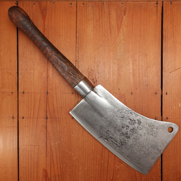 WM Beatty & Son 9" Cleaver / Hog-Splitter Hand Forged Carbon Steel Turned Handle Chester PA USA 1880s-1900
