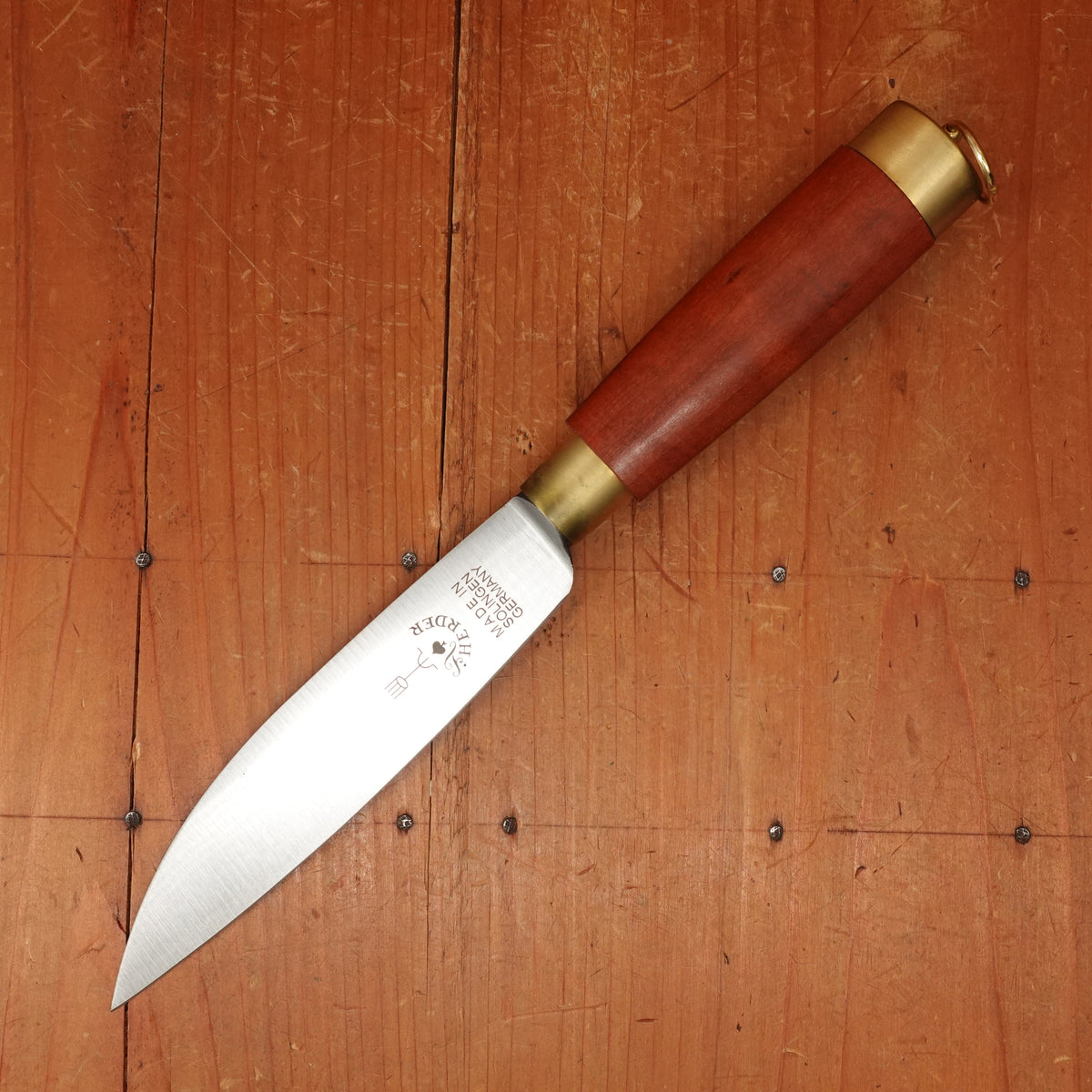 Friedr Herder 5” Old Farmer's Knife Flexible Carbon Cherry Handle with Brass Bolster and Loop