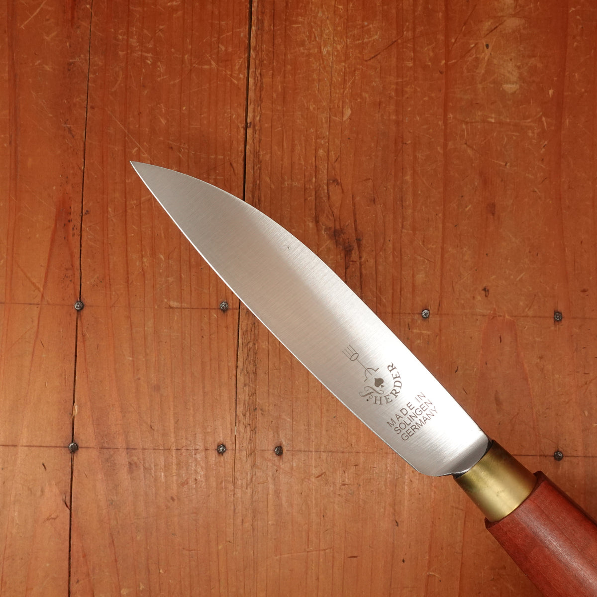 Friedr Herder 5” Old Farmer's Knife Flexible Carbon Cherry Handle with Brass Bolster and Loop