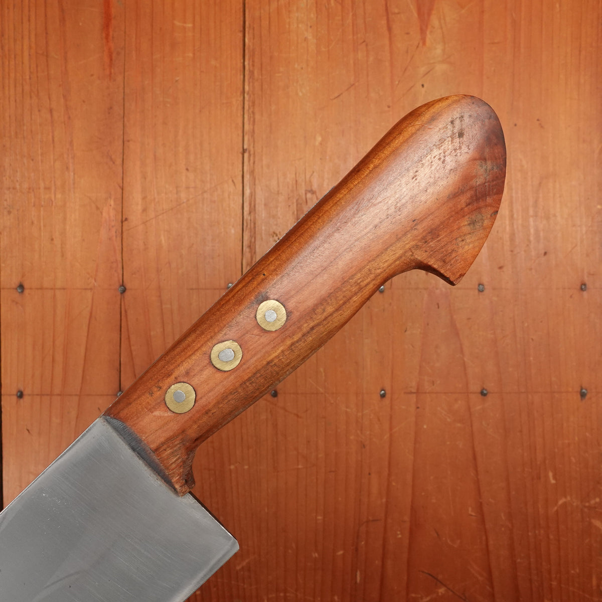 New Old Stock Pino Extra 9" Heavy Butcher Knife / Light Cleaver Carbon Plum Wood Handle Maniago, Italy ~1960s