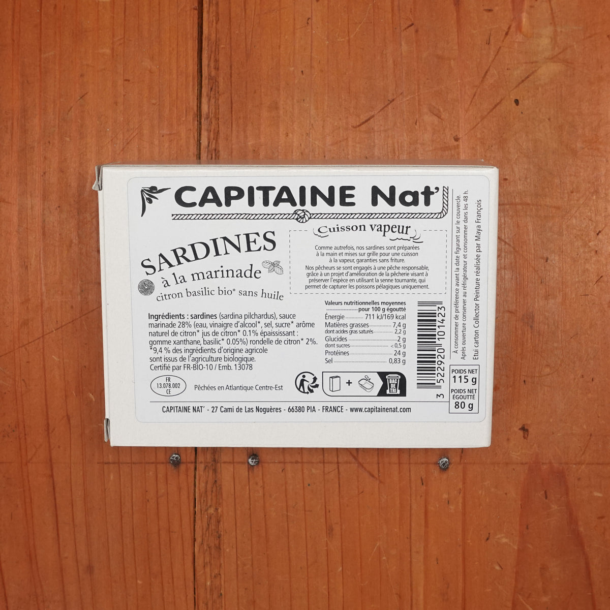 Capitaine Nat' Sardines in Organic Lemon Basil Marinade without Oil - 115g