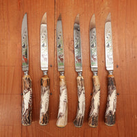 Anton Wingen Jr Steak Knife Set Forged Stainless Carved Stag Solingen 1960-70s