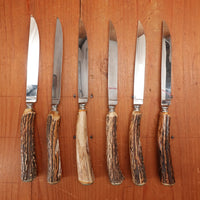 Anton Wingen Jr Steak Knife Set Forged Stainless Carved Stag Solingen 1960-70s