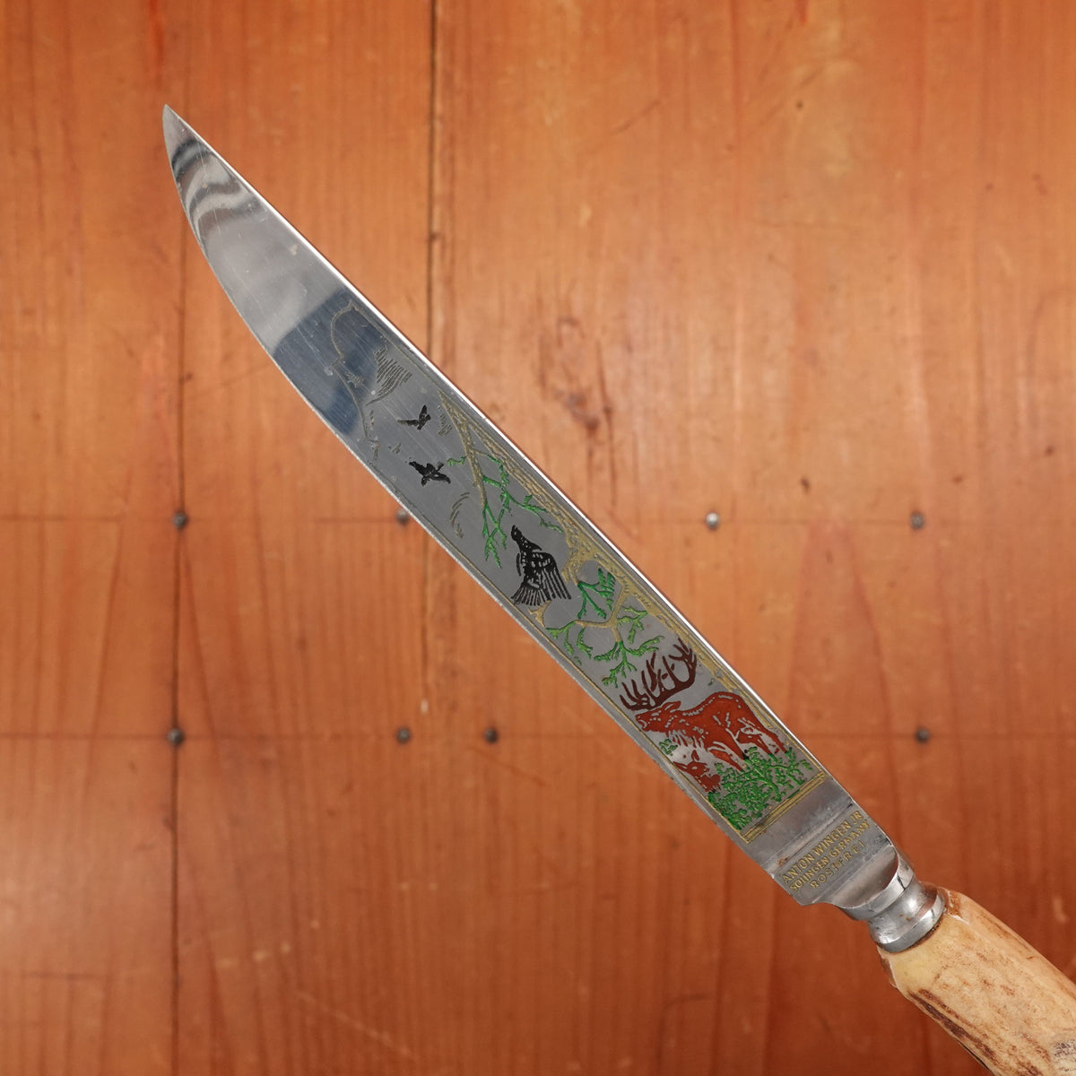 Anton Wingen Jr Steak Knife Set Forged Stainless Carved Stag Solingen 1960-70s