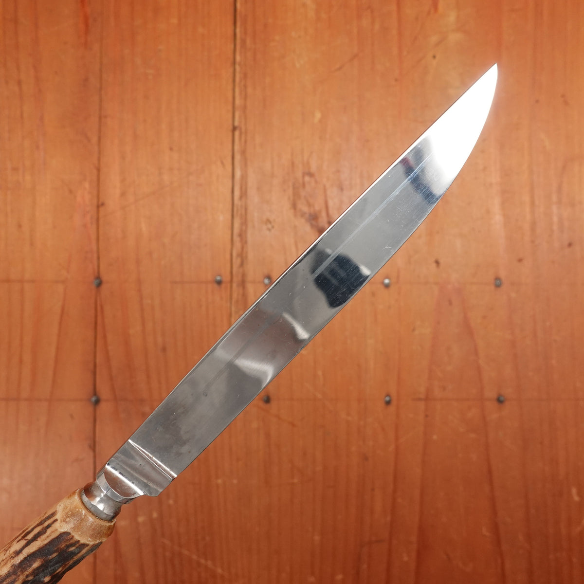 Anton Wingen Jr 6pc Steak Knife Set Forged Stainless Carved Stag Solingen 1960-70s