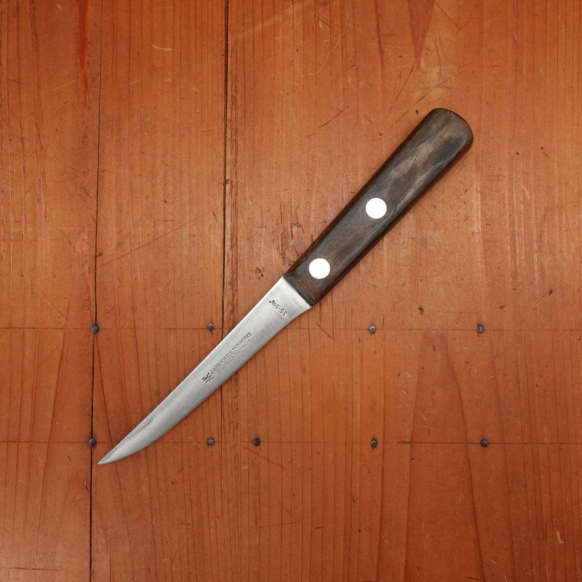 J A Henckels 5 1/4” Boning Knife Model 35-5 1/4” Carbon Steel Walnut Solingen 1950’s