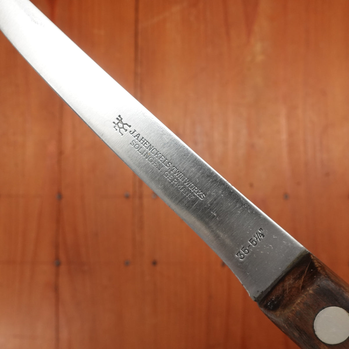 J A Henckels 5 1/4” Boning Knife Model 35-5 1/4” Carbon Steel Walnut Solingen 1950s