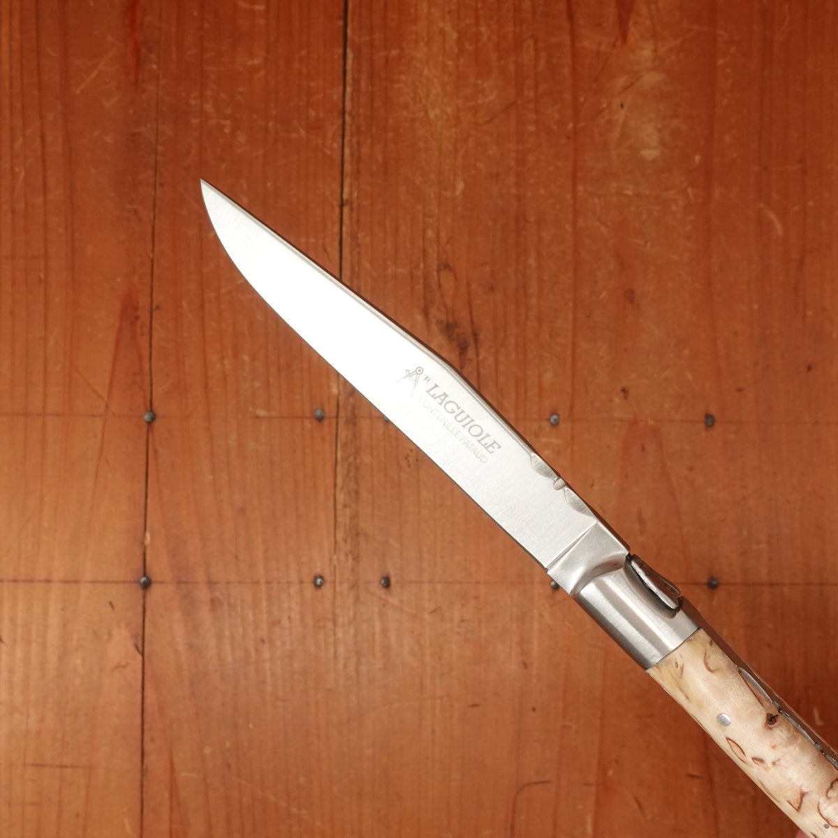 Fontenille Pataud Laguiole Steak Knife Set Stainless Curly Birch Handles - 6 Pieces