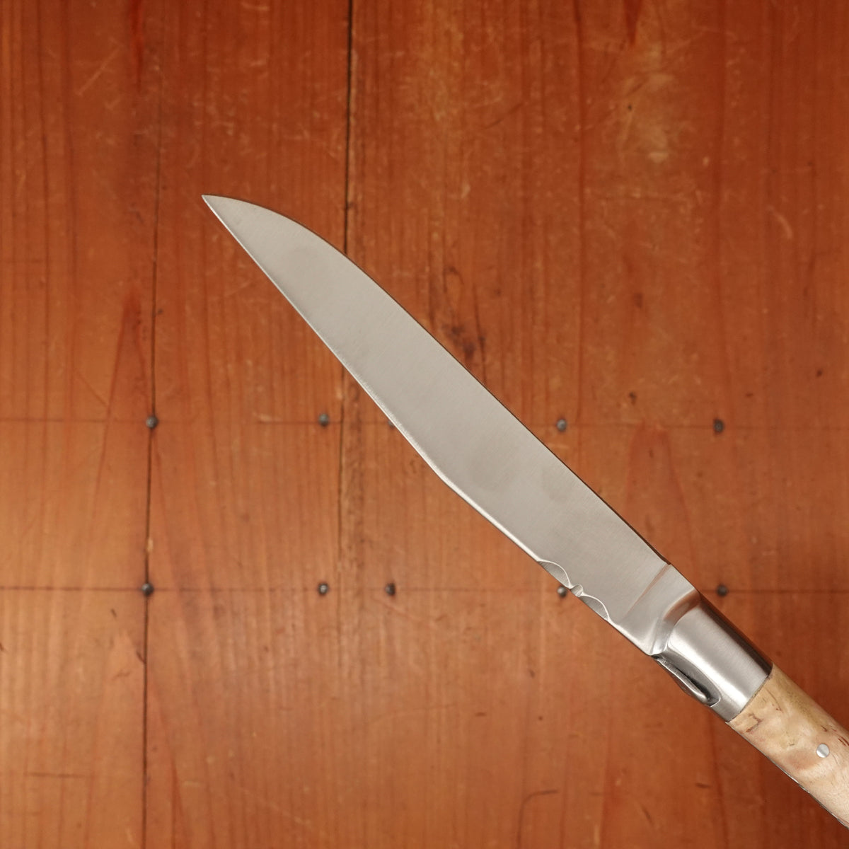 Fontenille Pataud Laguiole Steak Knife Set Stainless Curly Birch Handles - 6 Pieces