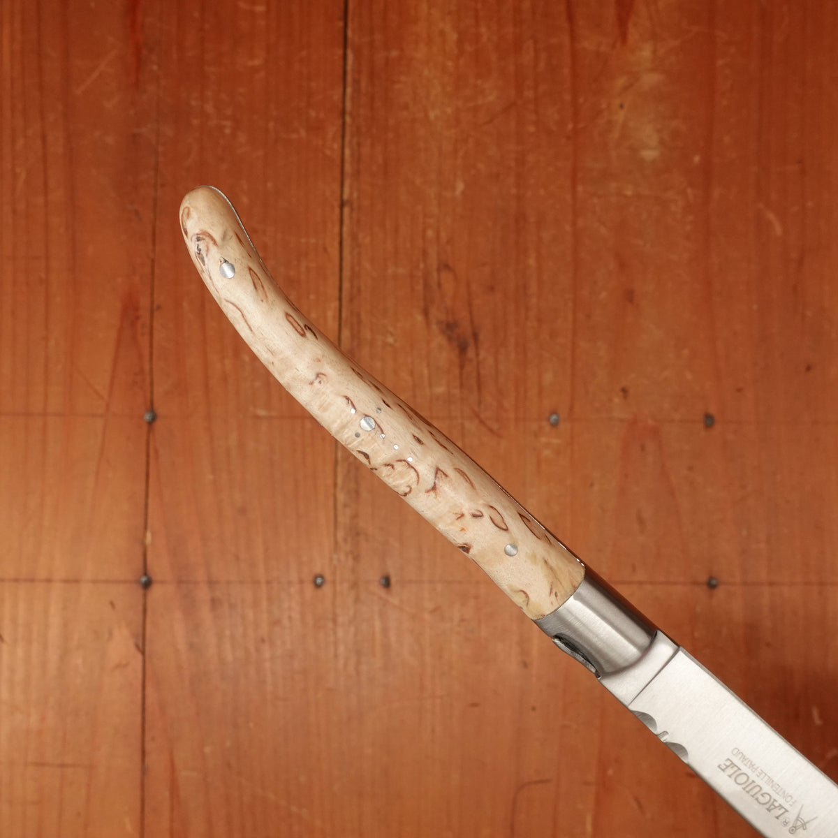 Fontenille Pataud Laguiole Steak Knife Set Stainless Curly Birch Handles - 6 Pieces