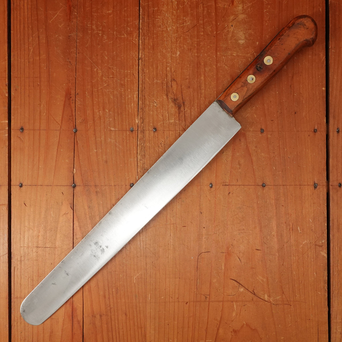 New Old Stock Pino Extra 12" Round Nosed Slicer Carbon Plum + Pin & Disc Handle Maniago, Italy ~1950s 60s