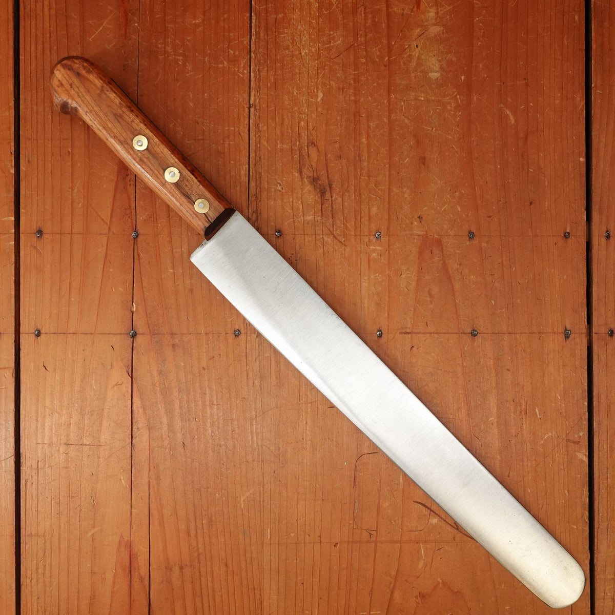 New Old Stock Pino Extra 12" Round Nosed Slicer Carbon Plum + Pin & Disc Handle Maniago, Italy ~1950s 60s