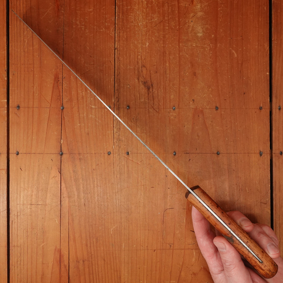 New Old Stock Pino Extra 12" Round Nosed Slicer Carbon Plum + Pin & Disc Handle Maniago, Italy ~1950s 60s