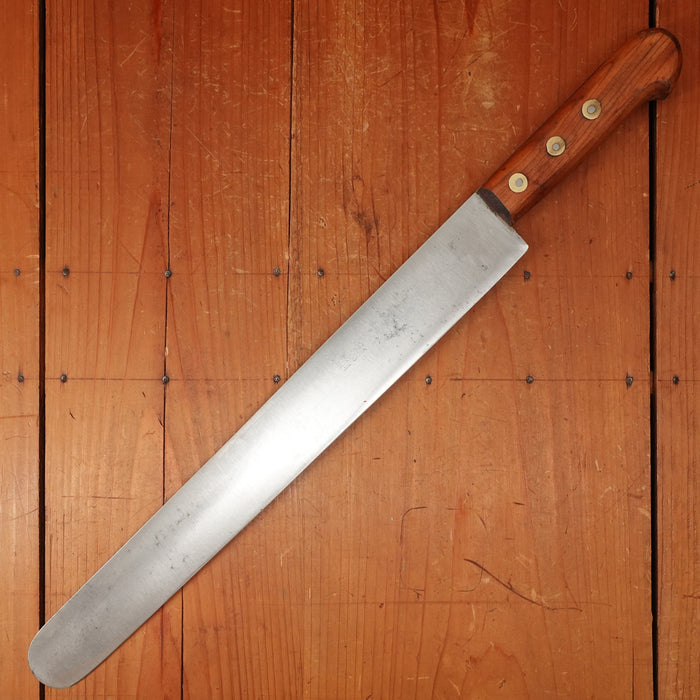 New Old Stock Pino Extra 14" Wide Round Nosed Slicer Carbon Plum + Pin & Disc Handle Maniago, Italy ~1950s 60s